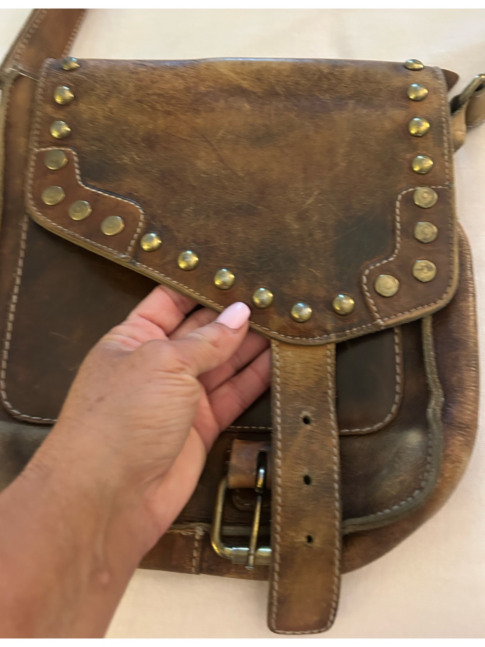 Bed Stu Brown Leather Studded Crossbody Bag - Picture 9 of 16